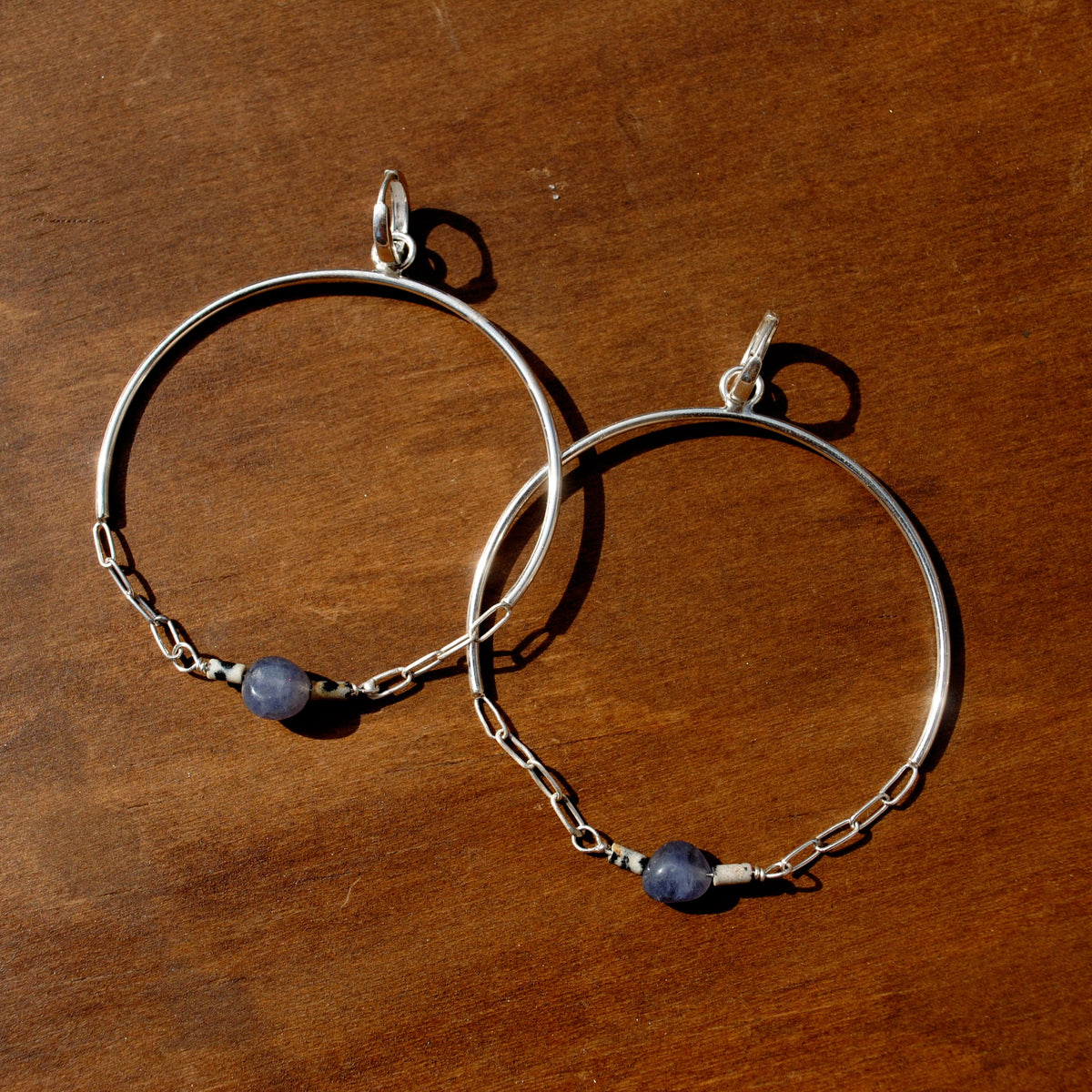 Celestite and Dalmatian Jasper Chain Hoops
