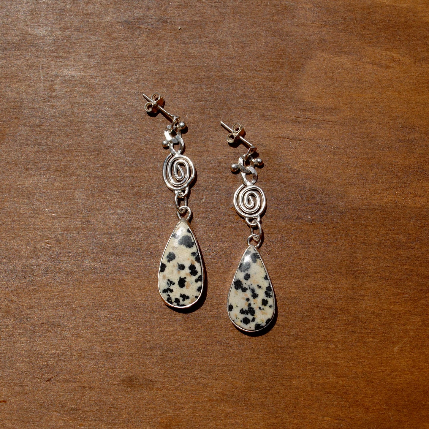 Dalmatian Jasper Spiral Earrings