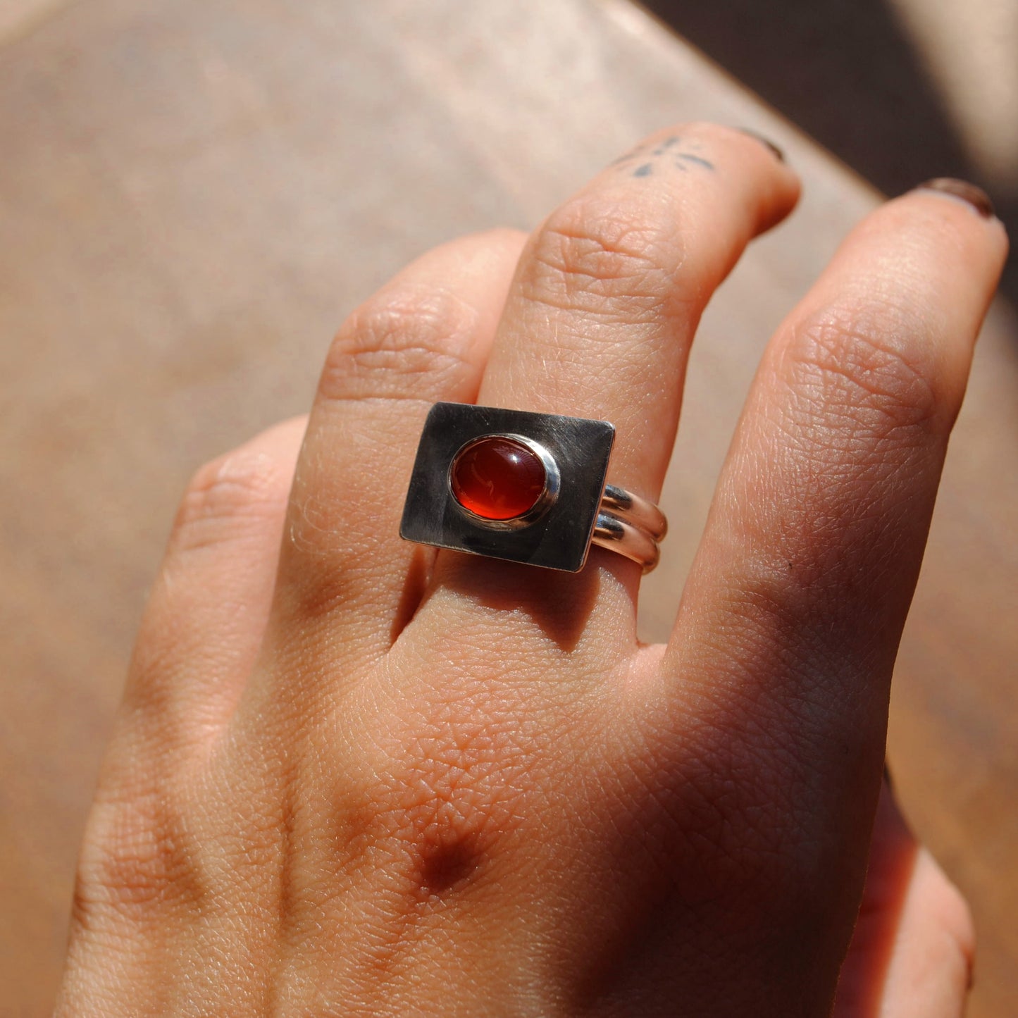 Carnelian Square Ring - US Size 6.5