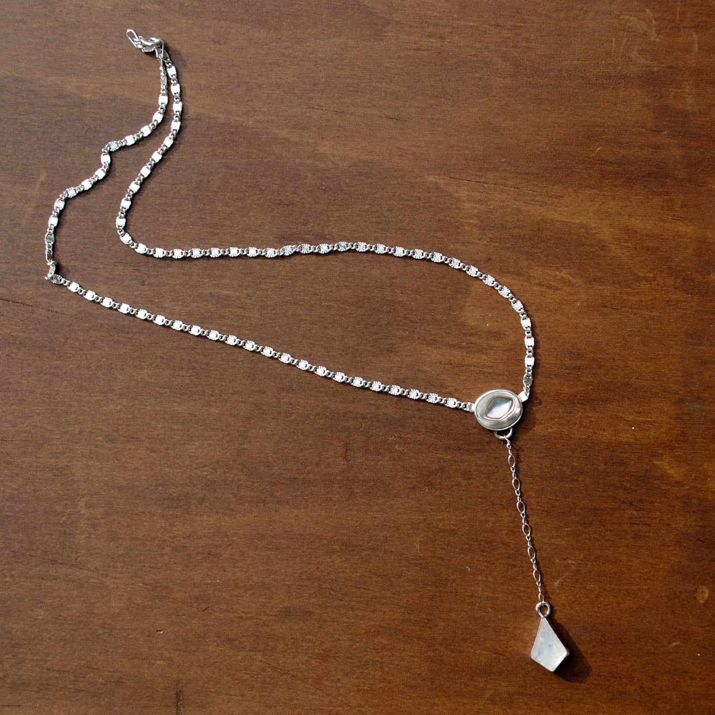 Abalone and Moonstone Lariat Necklace