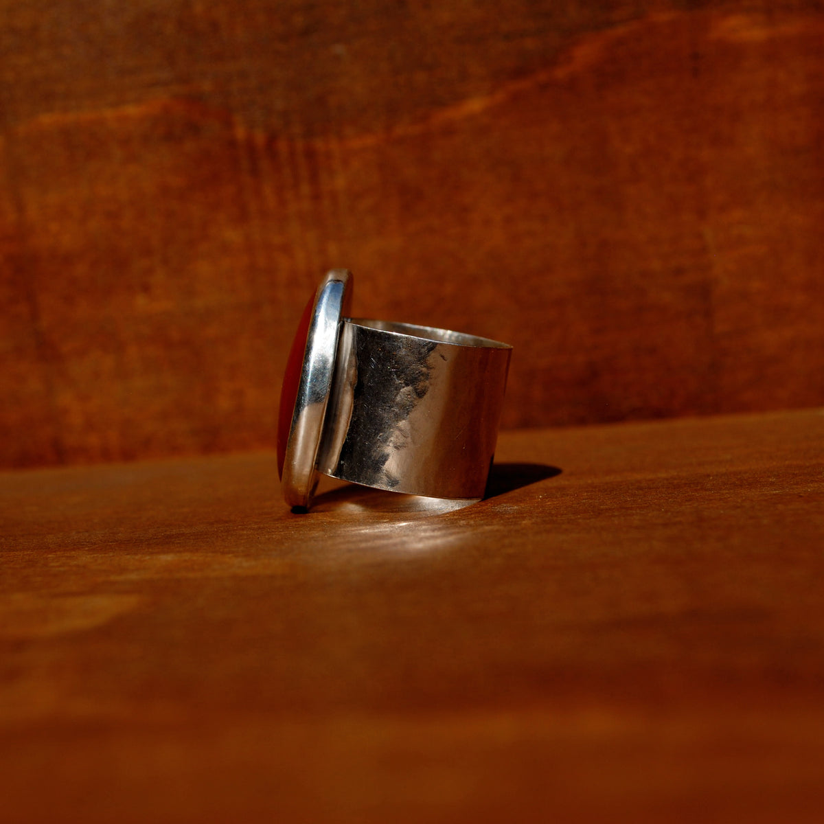 Red Agate Wide Band Ring - US 7