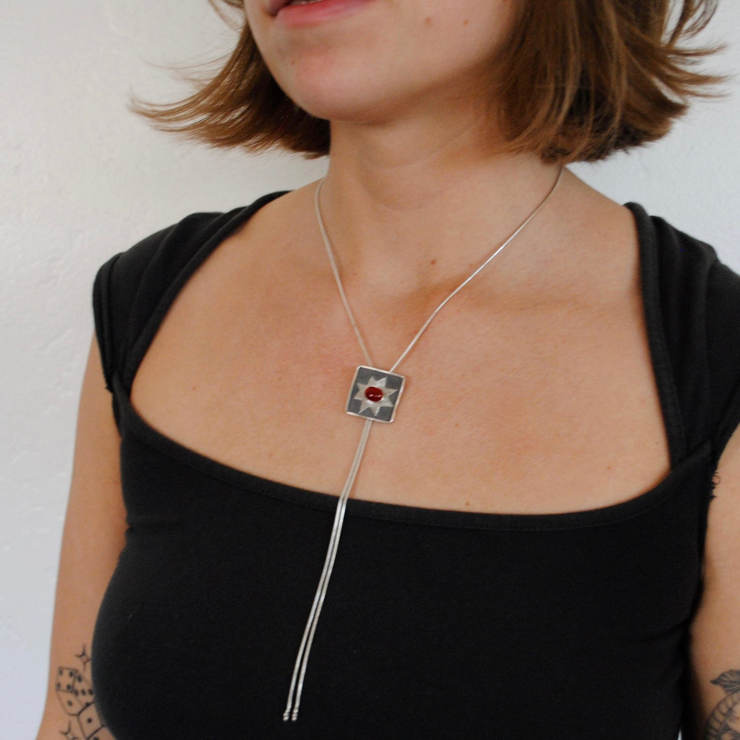 Carnelian Square Star Bolo Tie