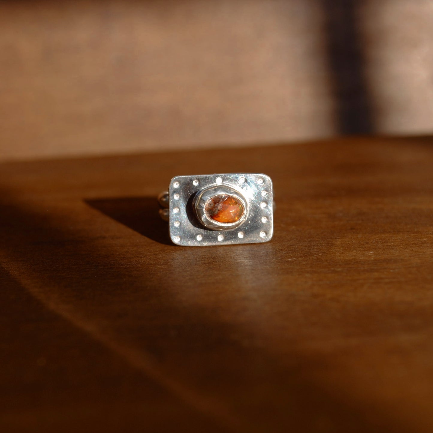 Fire Opal Square Ring