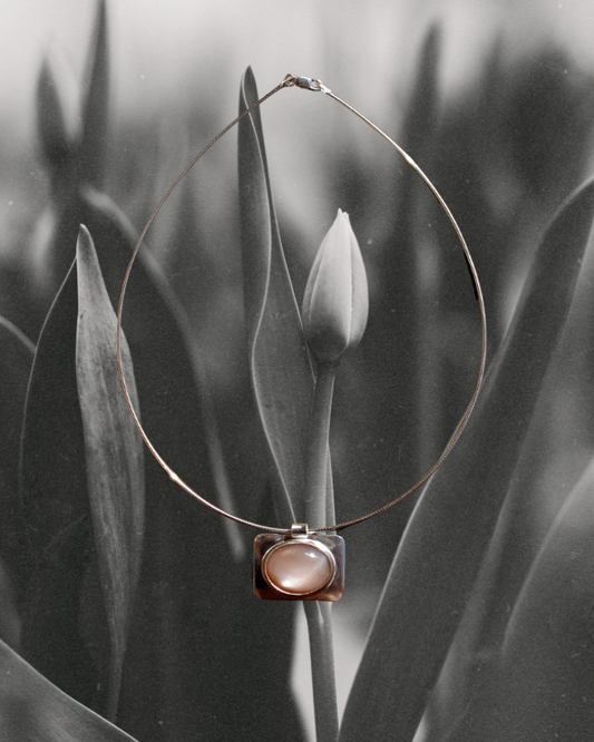 Peach Moonstone Square Necklace