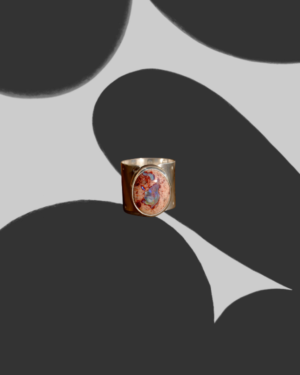 Fire Opal Wide Band Ring