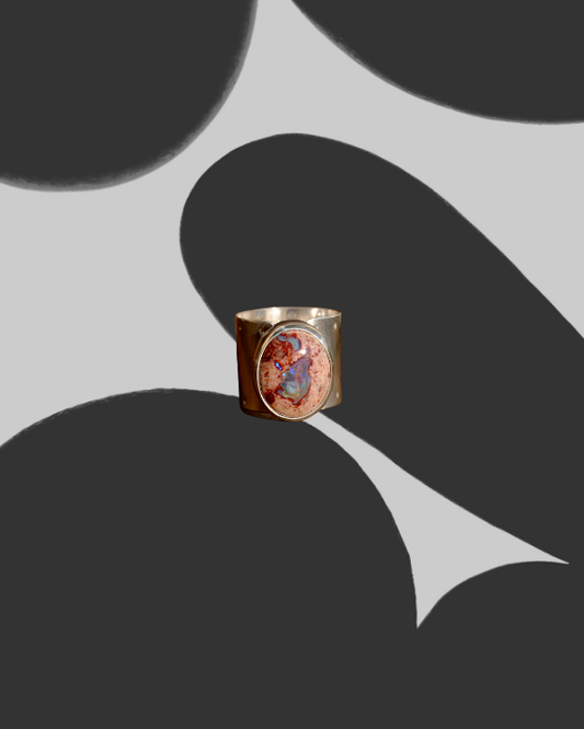 Fire Opal Wide Band Ring