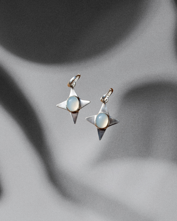 Blue Chalcedony Star Huggie Hoops