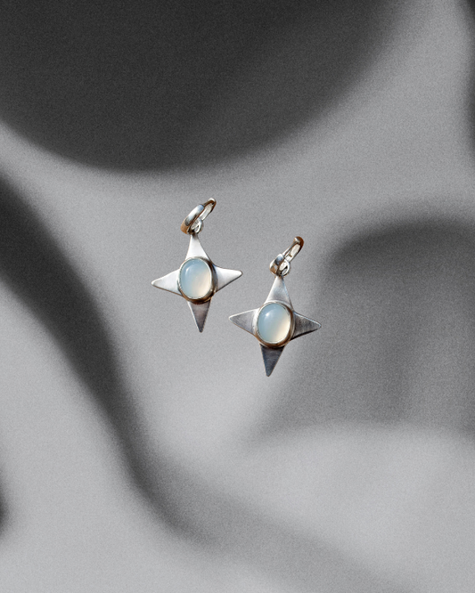Blue Chalcedony Star Huggie Hoops