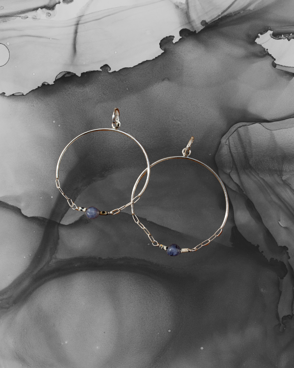 Celestite and Dalmatian Jasper Chain Hoops