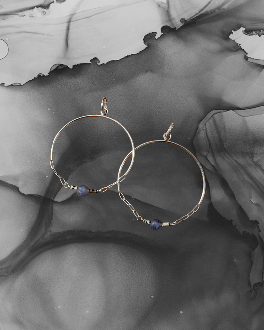 Celestite and Dalmatian Jasper Chain Hoops
