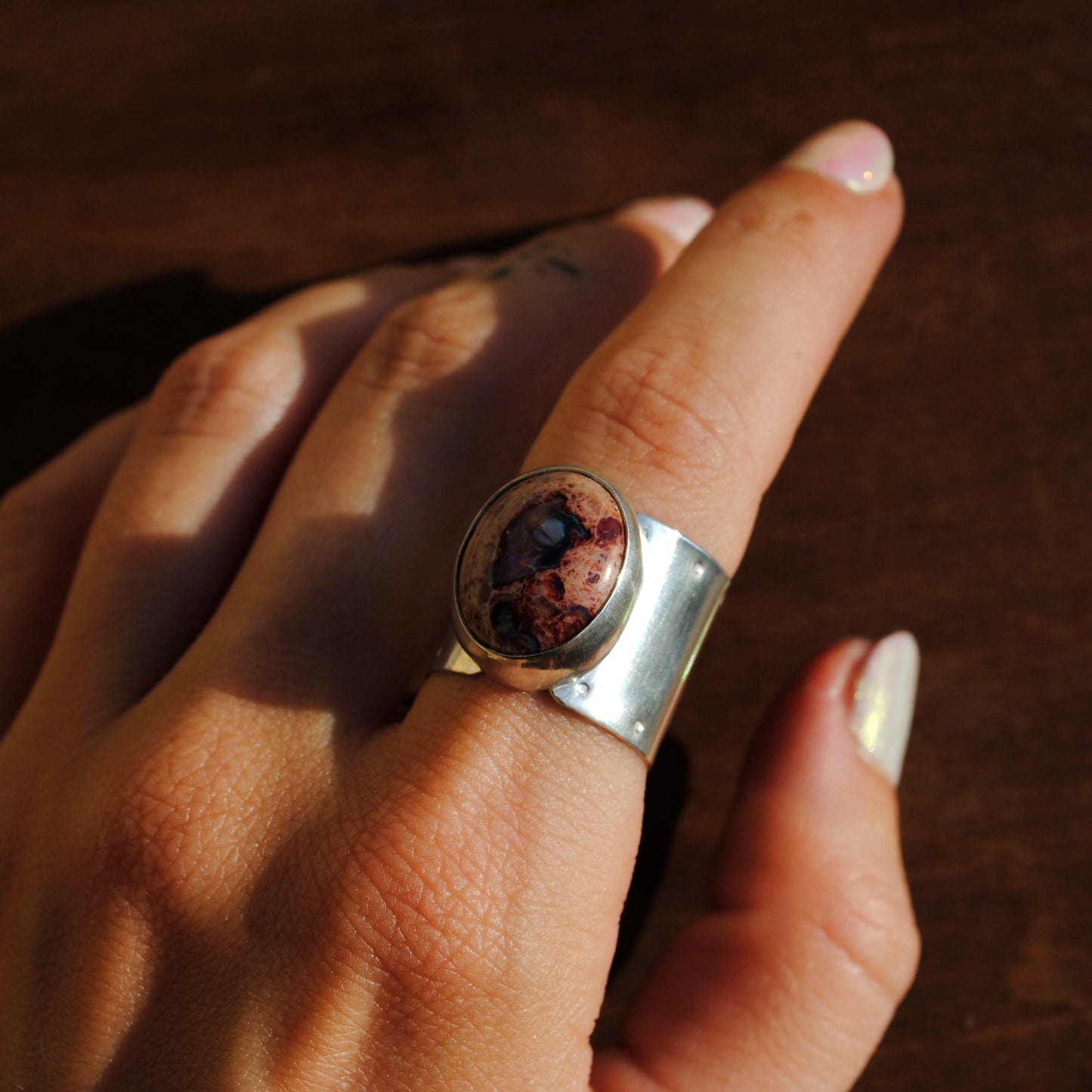 Fire Opal Wide Band Ring