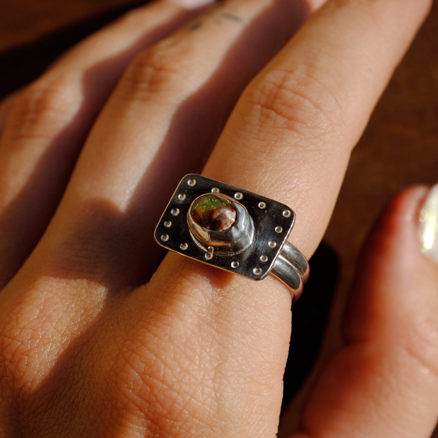 Fire Opal Square Ring