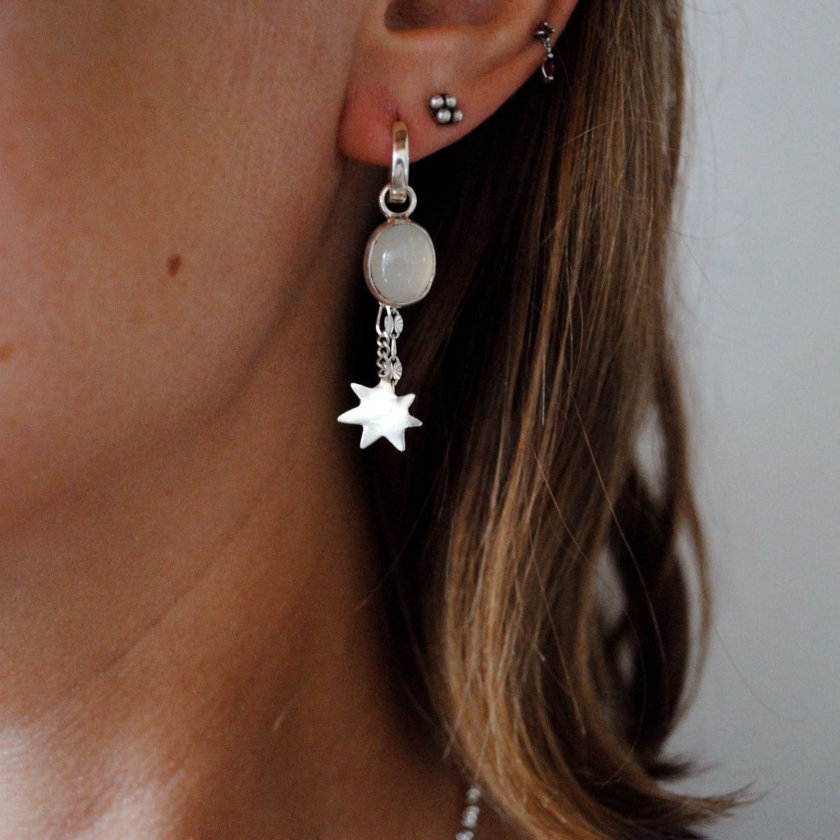 Blue Chalcedony Chain Huggie Hoops