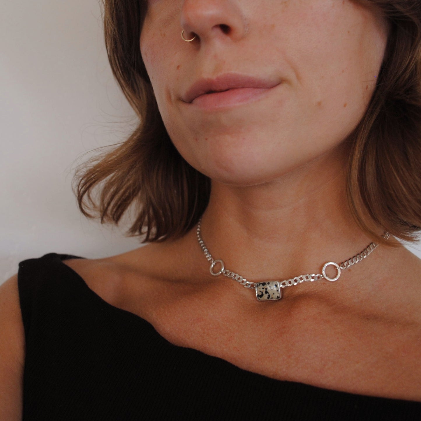 Dalmatian Jasper Curb Chain Necklace