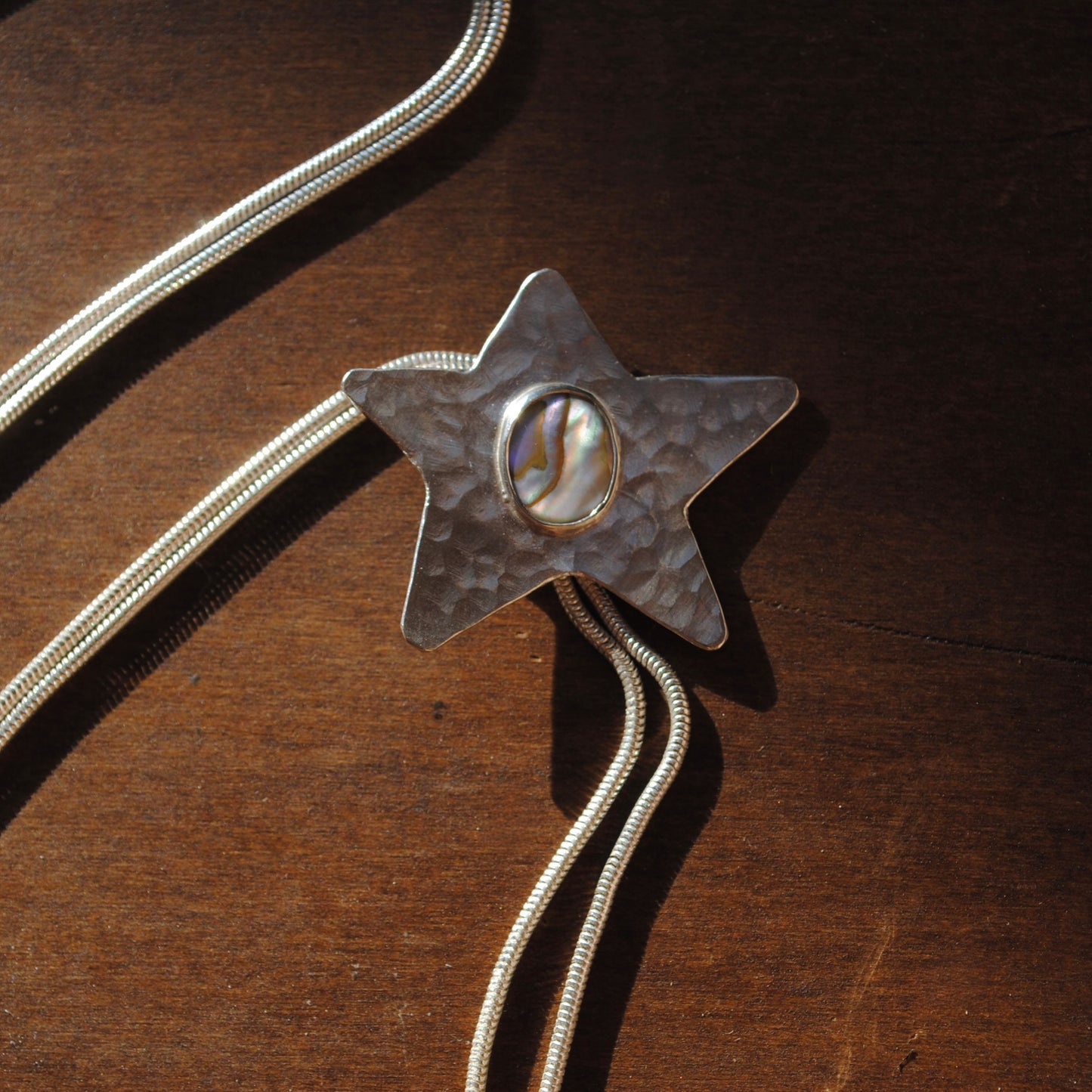 Abalone Hammered Star Bolo Tie