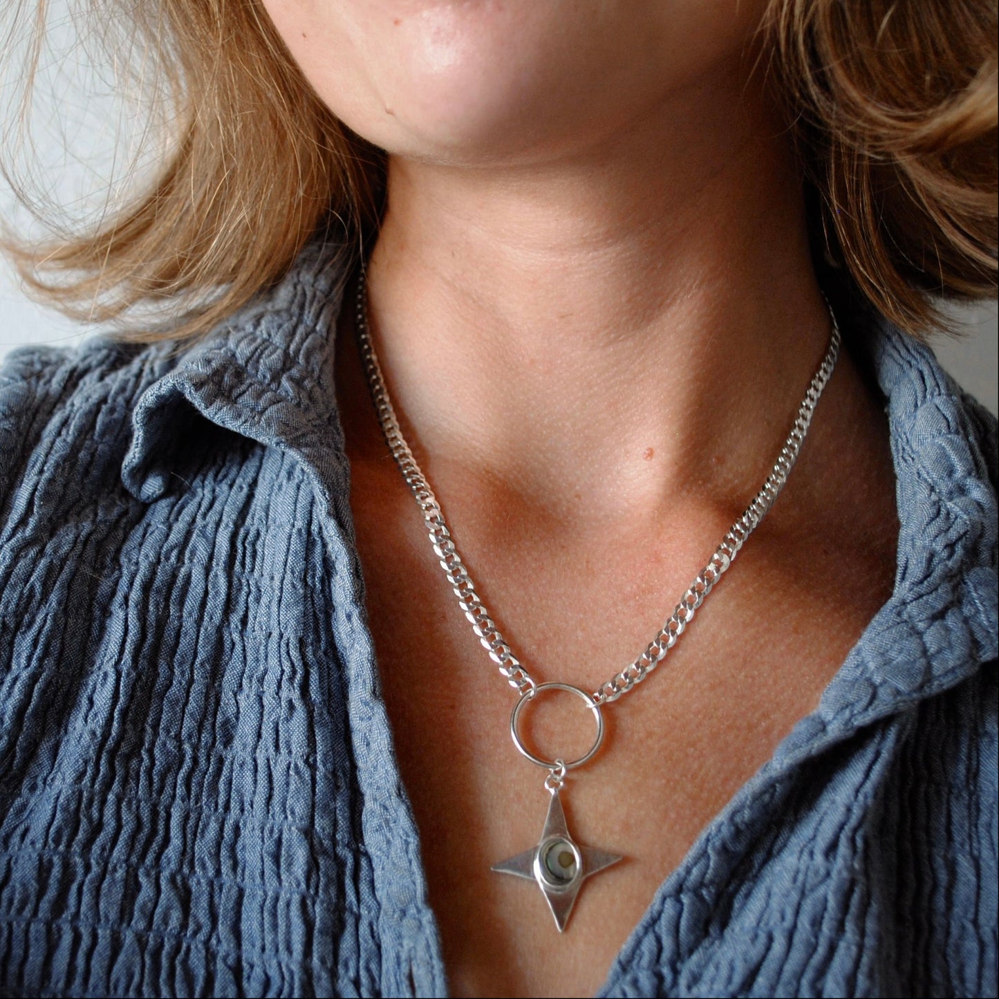 Abalone Star Curb Chain Necklace