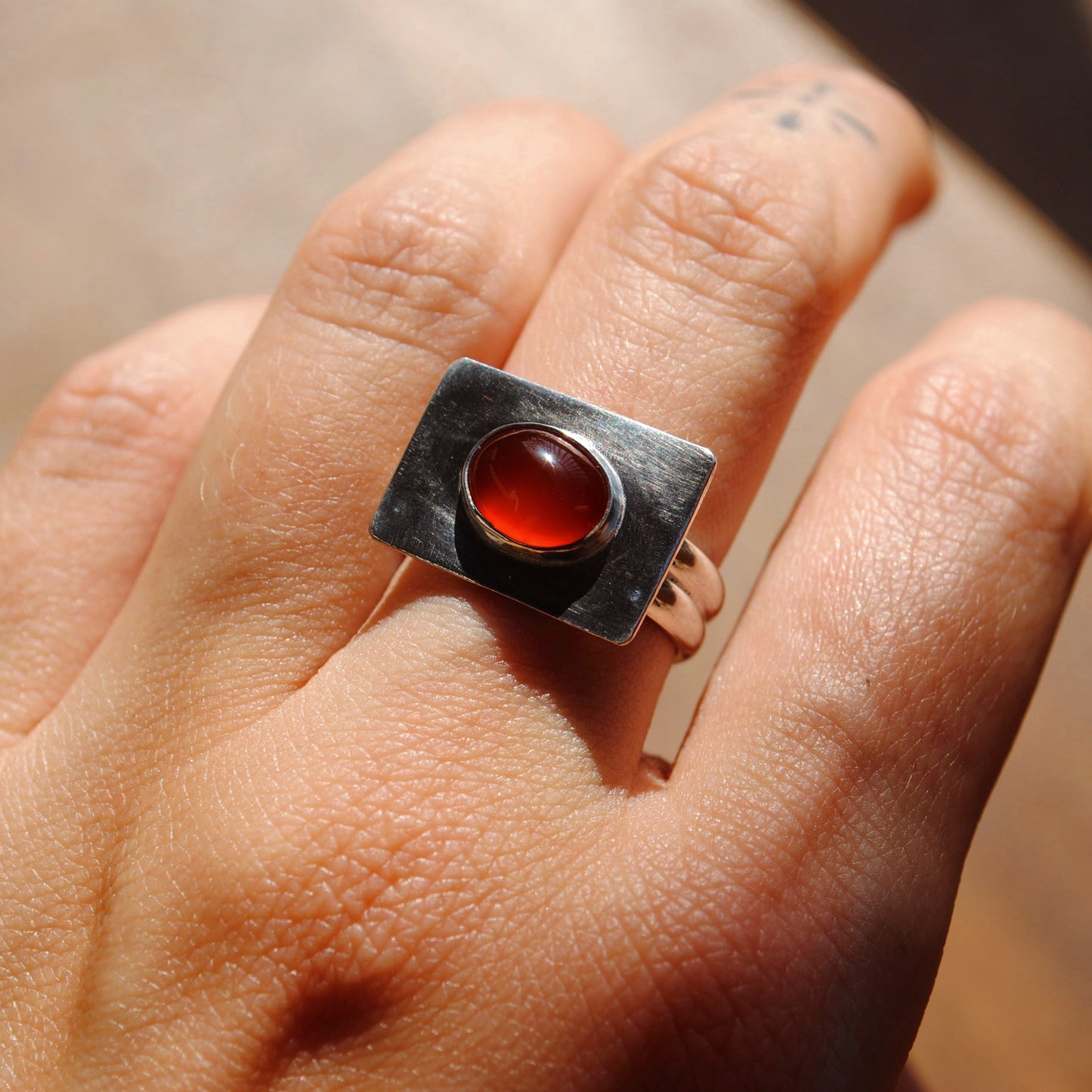 Carnelian Square Ring - US Size 6.5