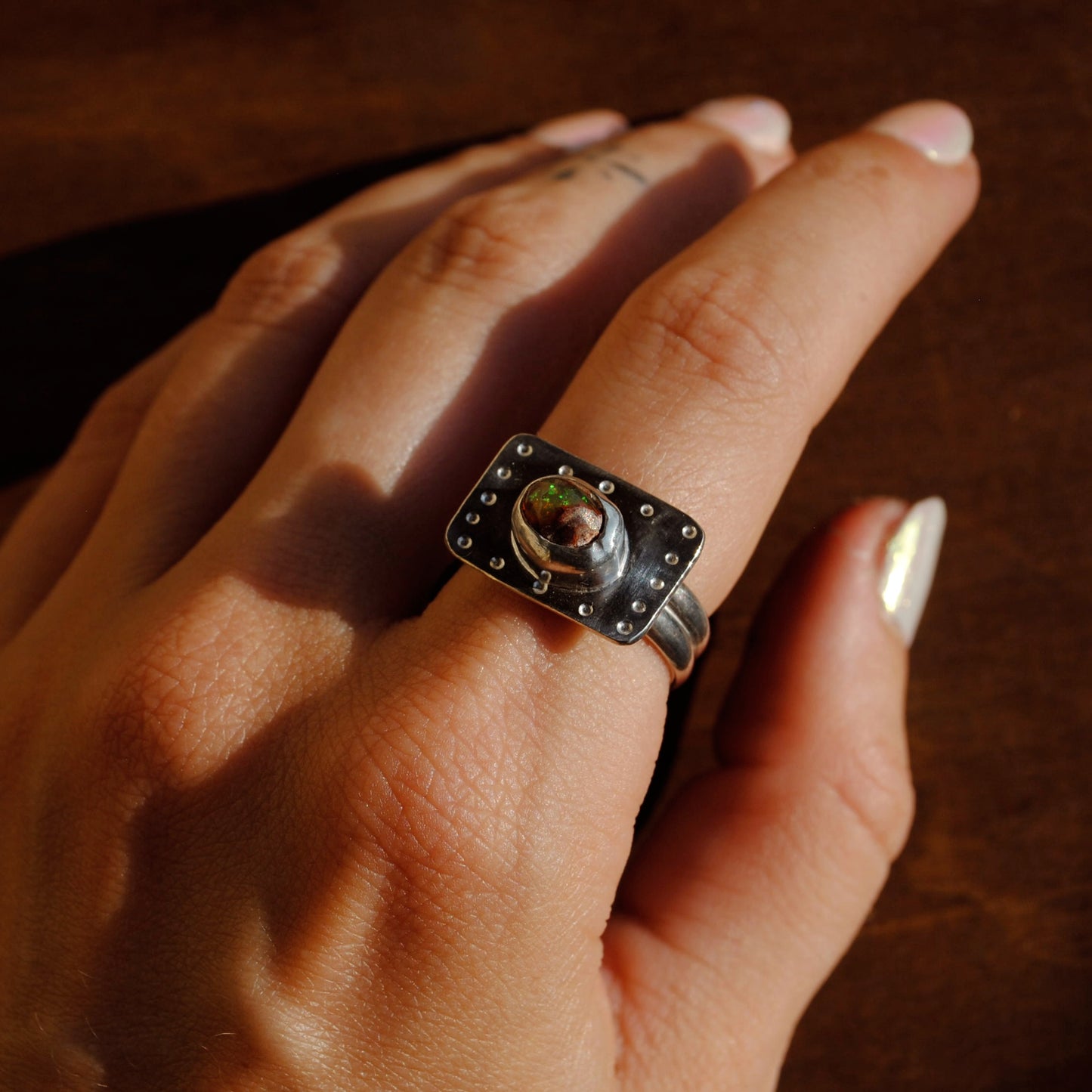 Fire Opal Square Ring