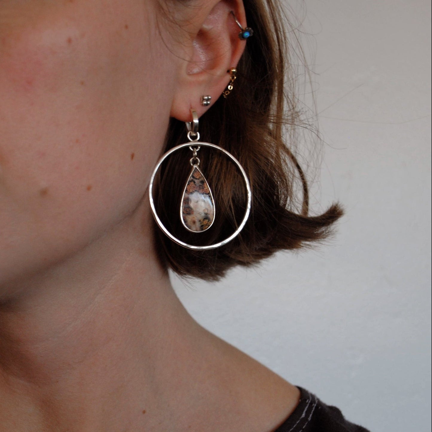 Leopard Jasper Huggie Hoops