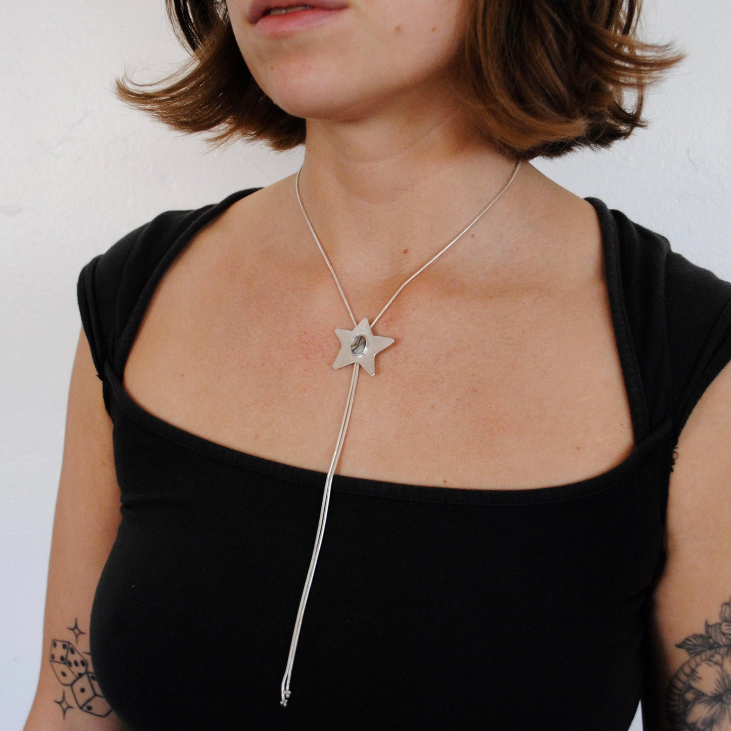 Abalone Hammered Star Bolo Tie