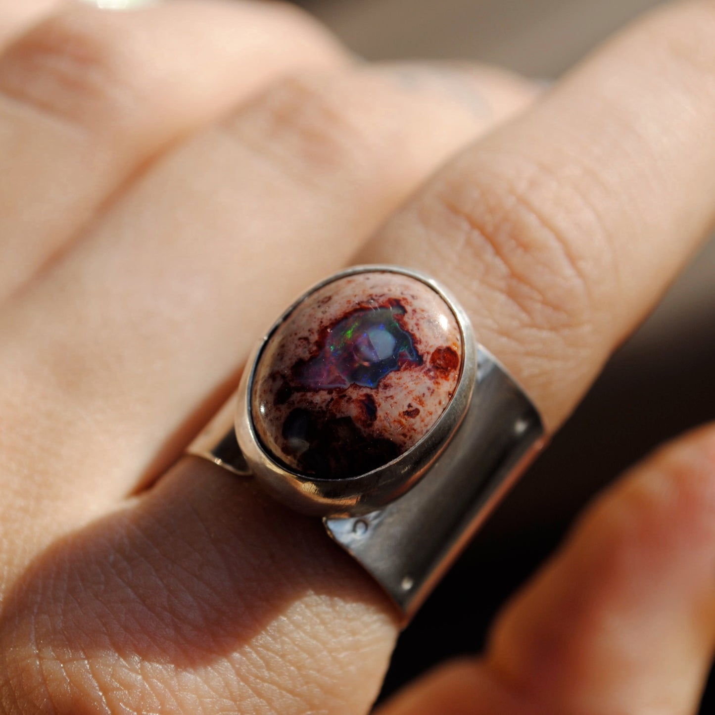 Fire Opal Wide Band Ring