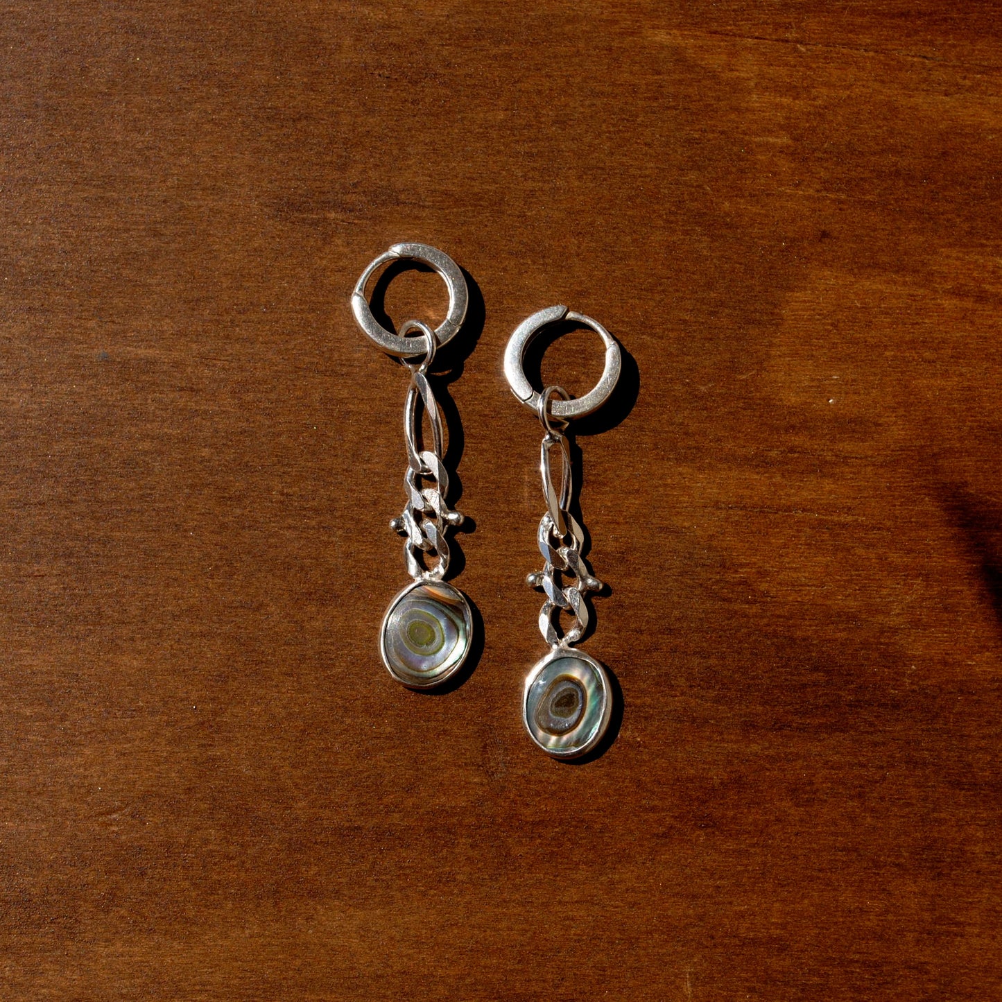 Abalone Figaro Huggie Hoops
