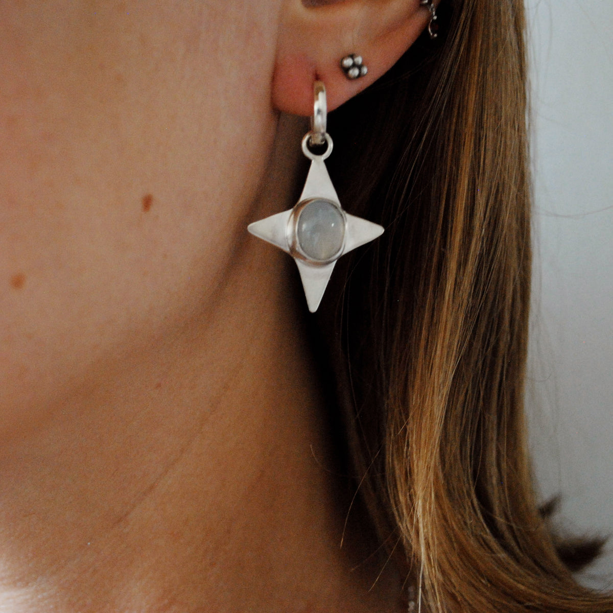 Blue Chalcedony Star Huggie Hoops