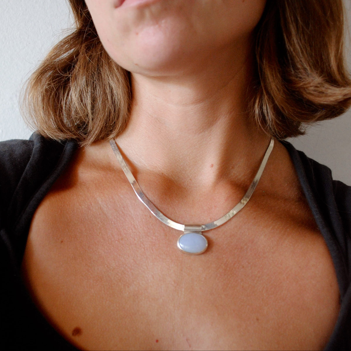 Blue Chalcedony Herringbone Necklace
