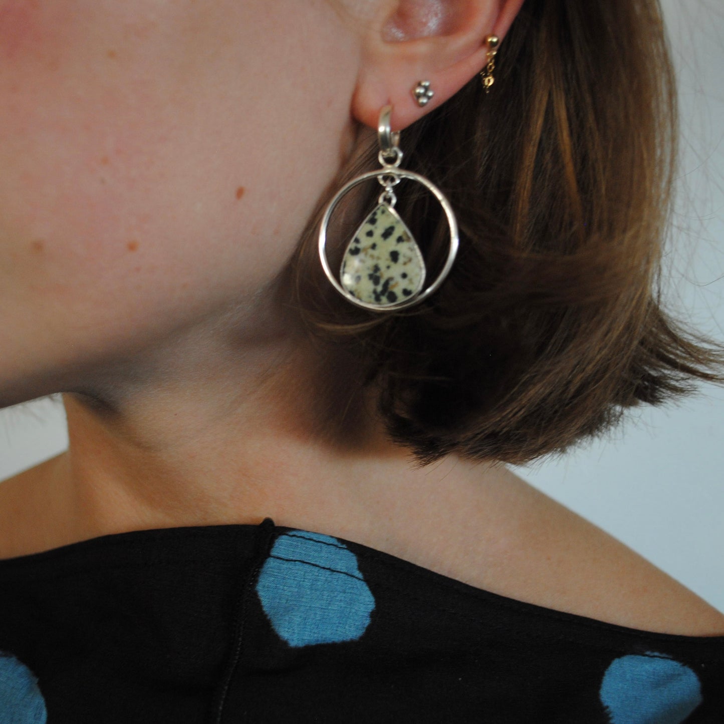 Dalmatian Jasper Huggie Hoops