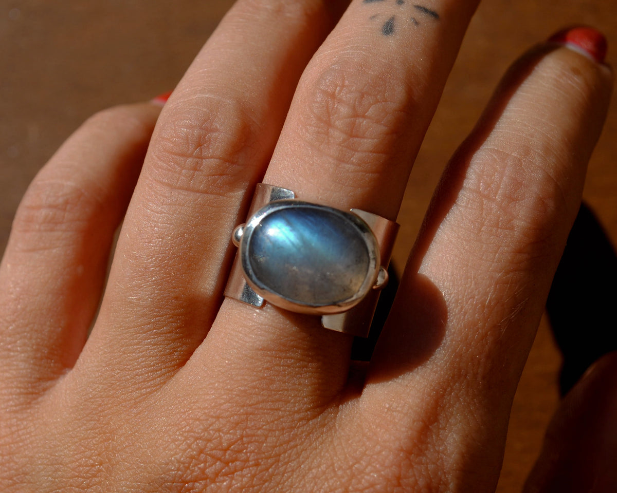 Labradorite Wide Band Ring - US 8
