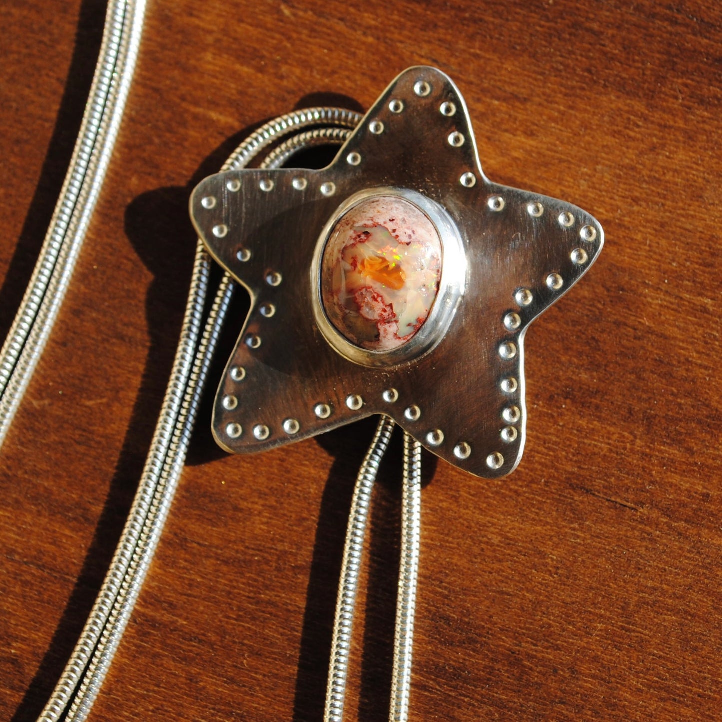 Fire Opal Star Bolo Tie I