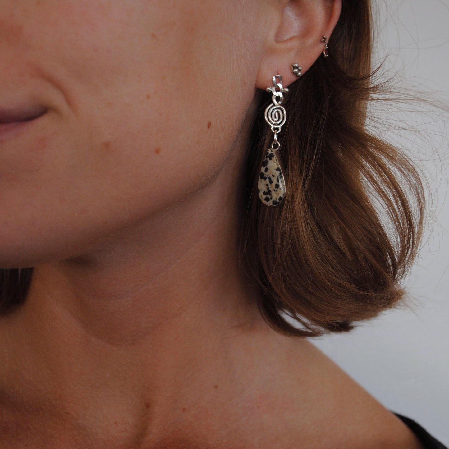 Dalmatian Jasper Spiral Earrings