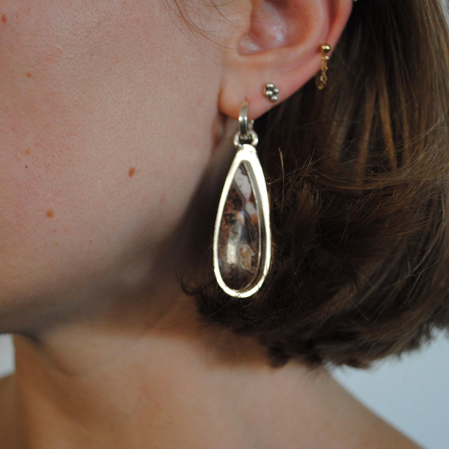 Crazy Lace Agate Huggie Hoops