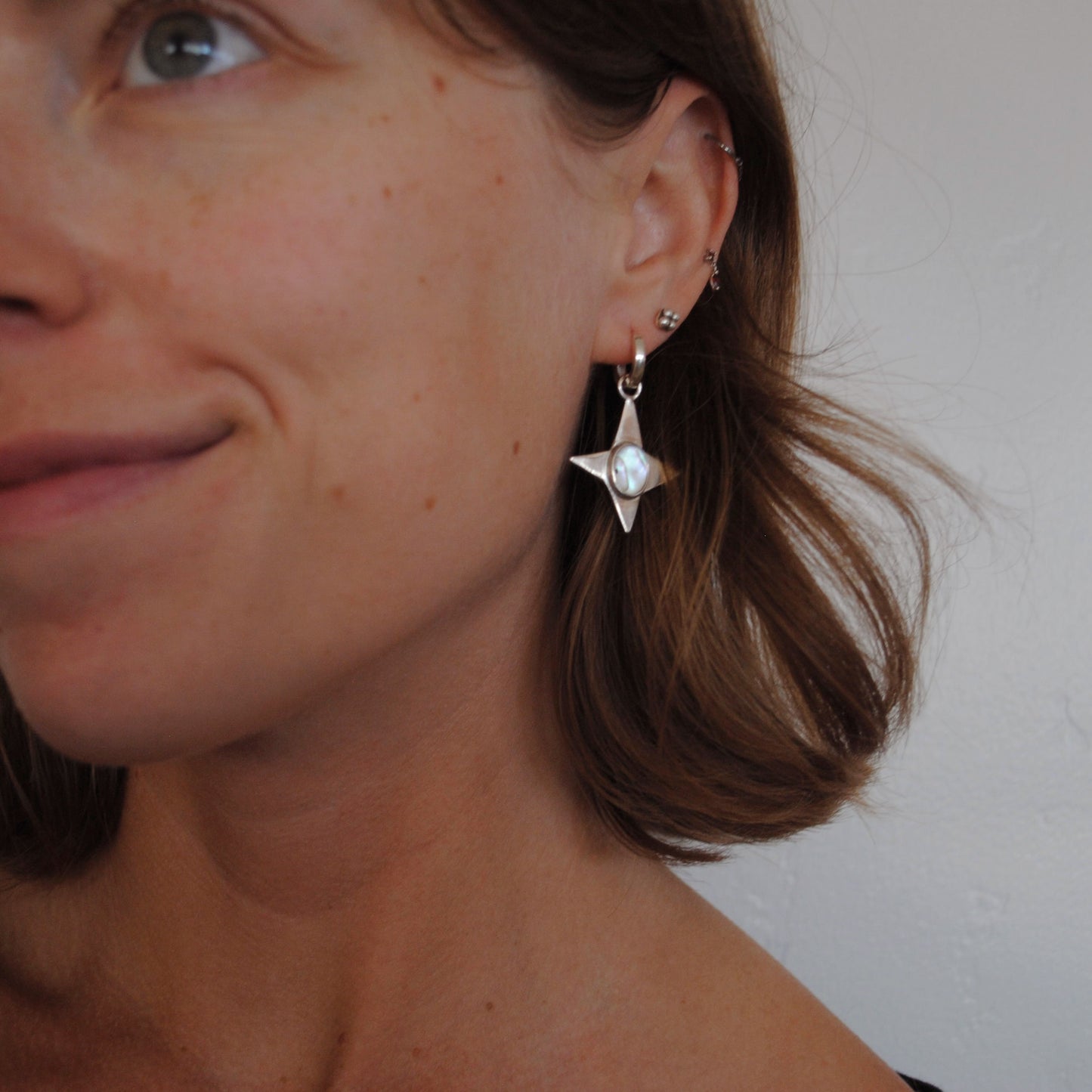 Abalone Star Huggie Hoops