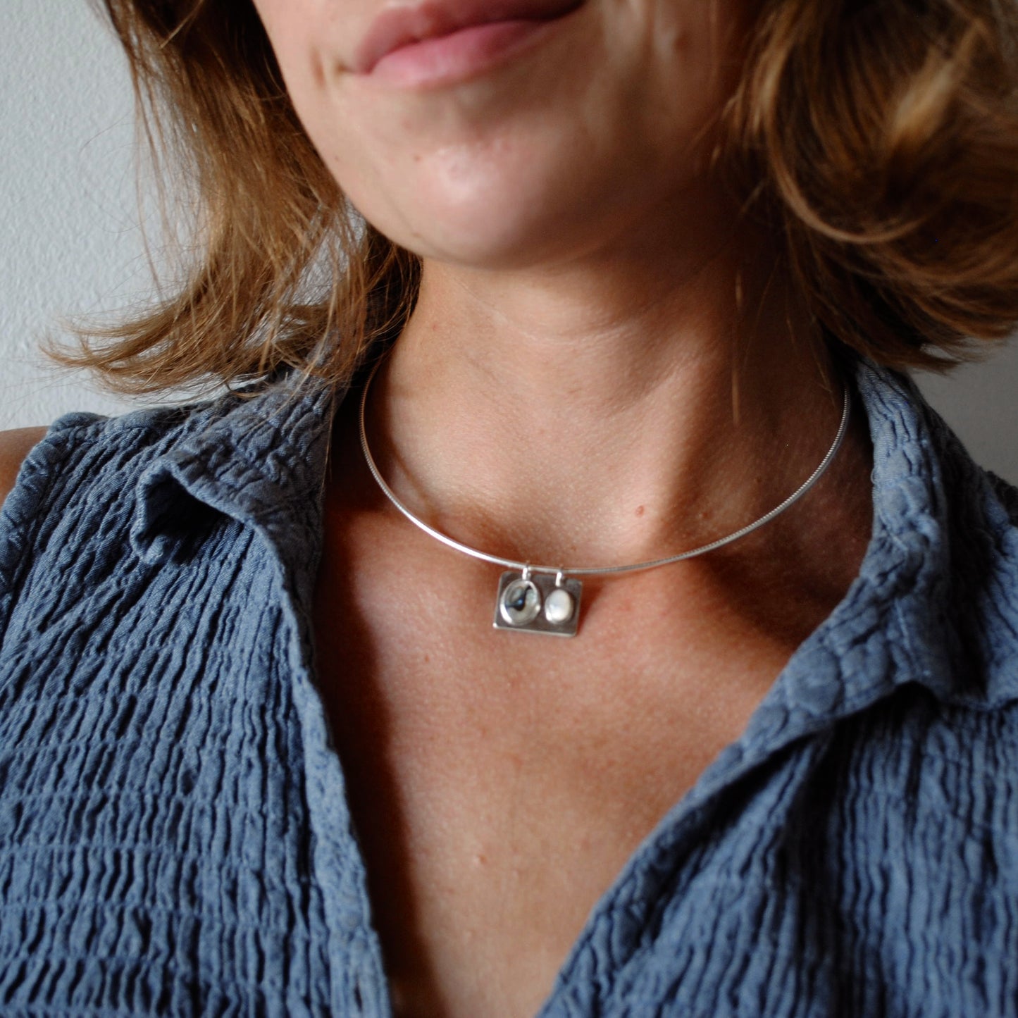 Abalone and Mother of Pearl Omega Necklace