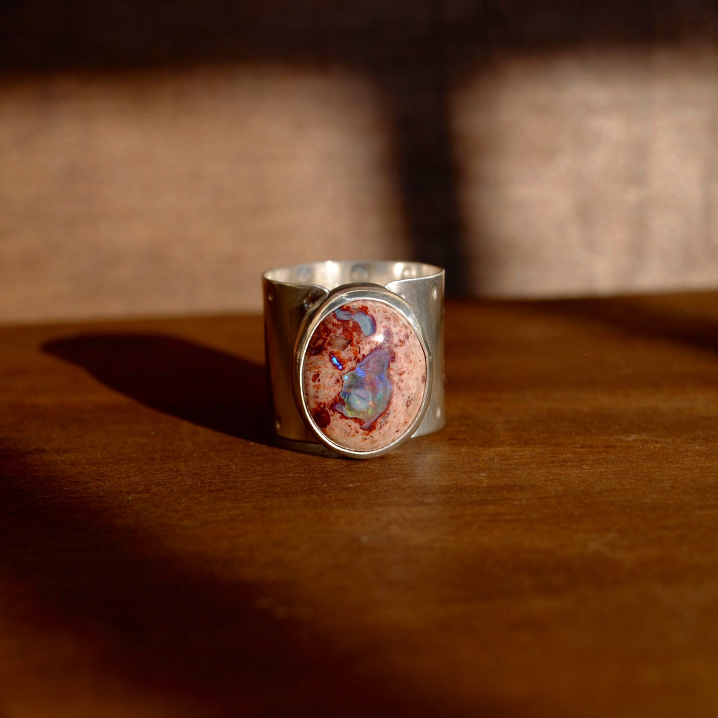 Fire Opal Wide Band Ring
