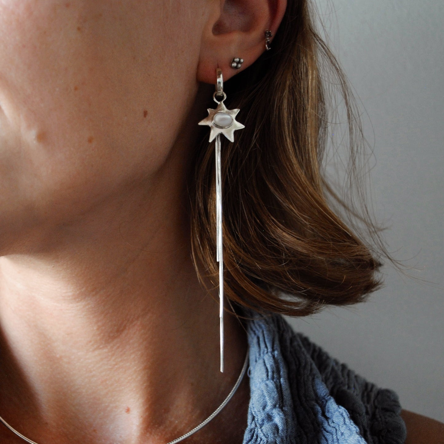 Mother of Pearl Shooting Star Huggie Hoops