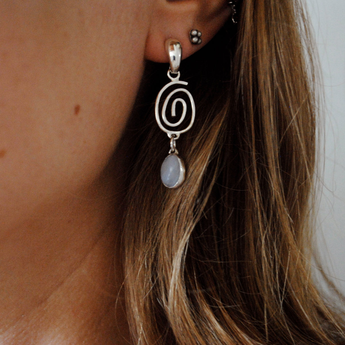 Blue Chalcedony Spiral Earrings