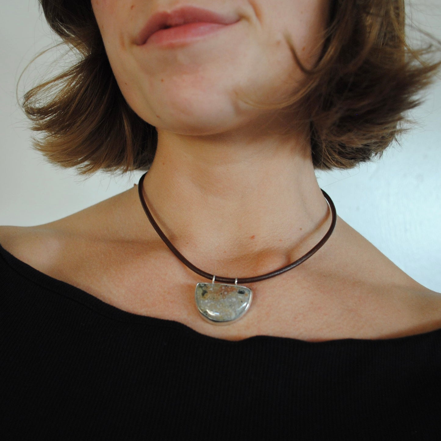 Ocean Jasper Leather Cord Necklace