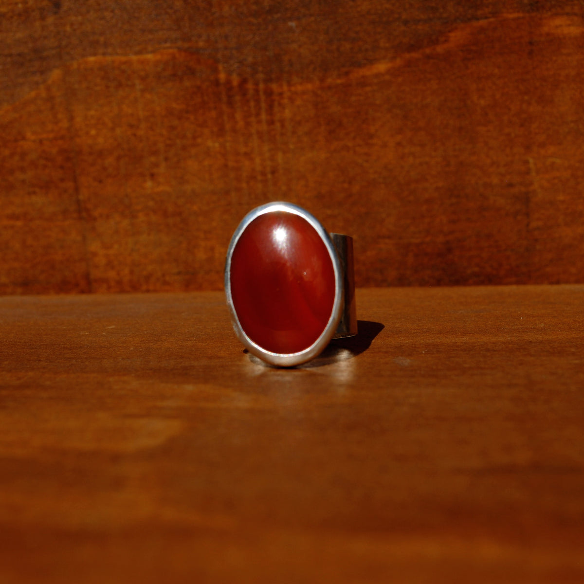 Red Agate Wide Band Ring - US 7