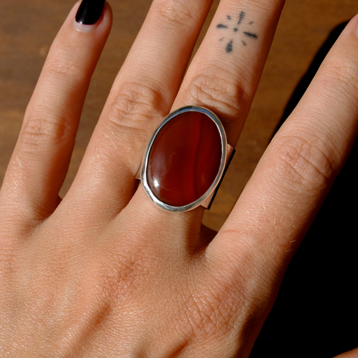 Red Agate Wide Band Ring - US 7