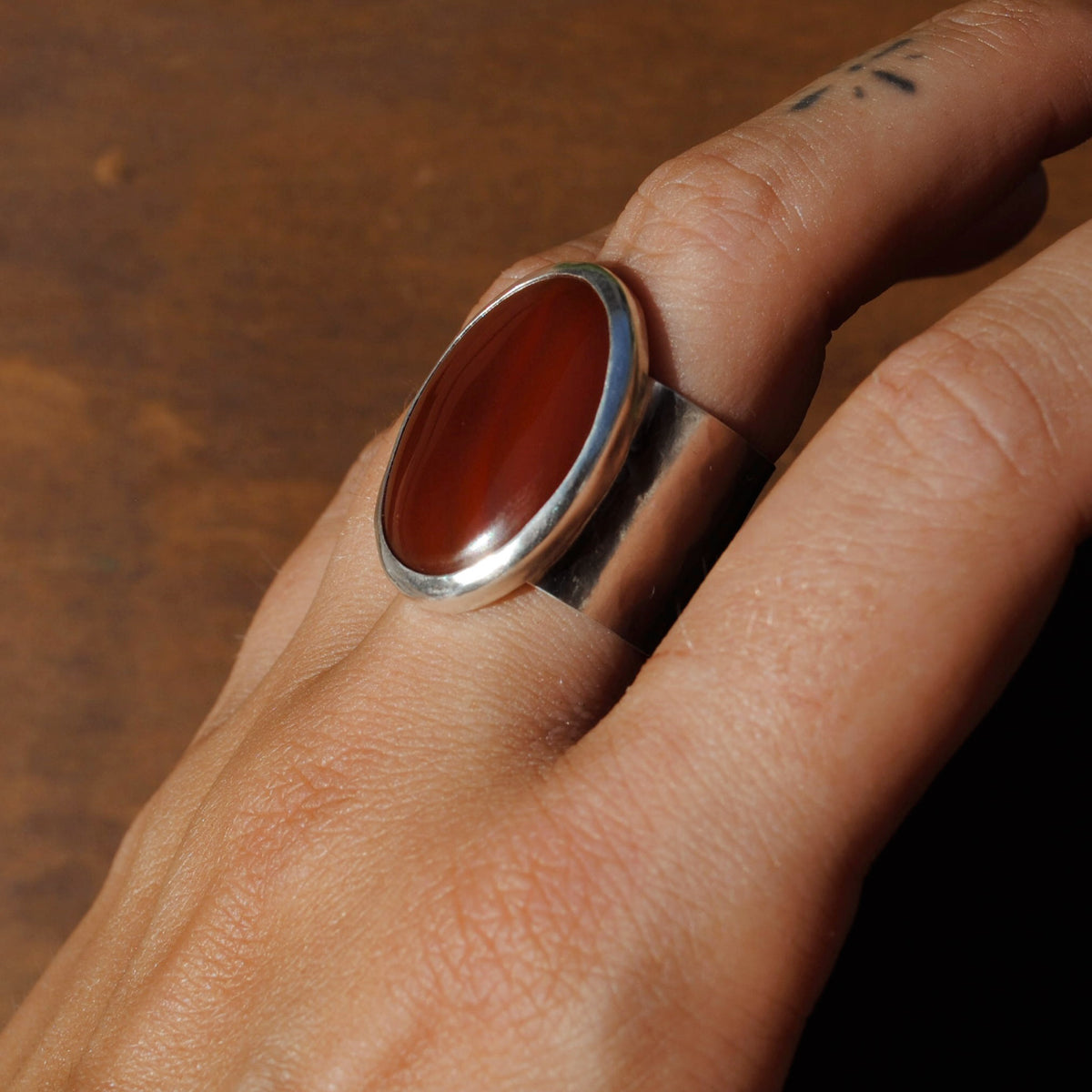 Red Agate Wide Band Ring - US 7