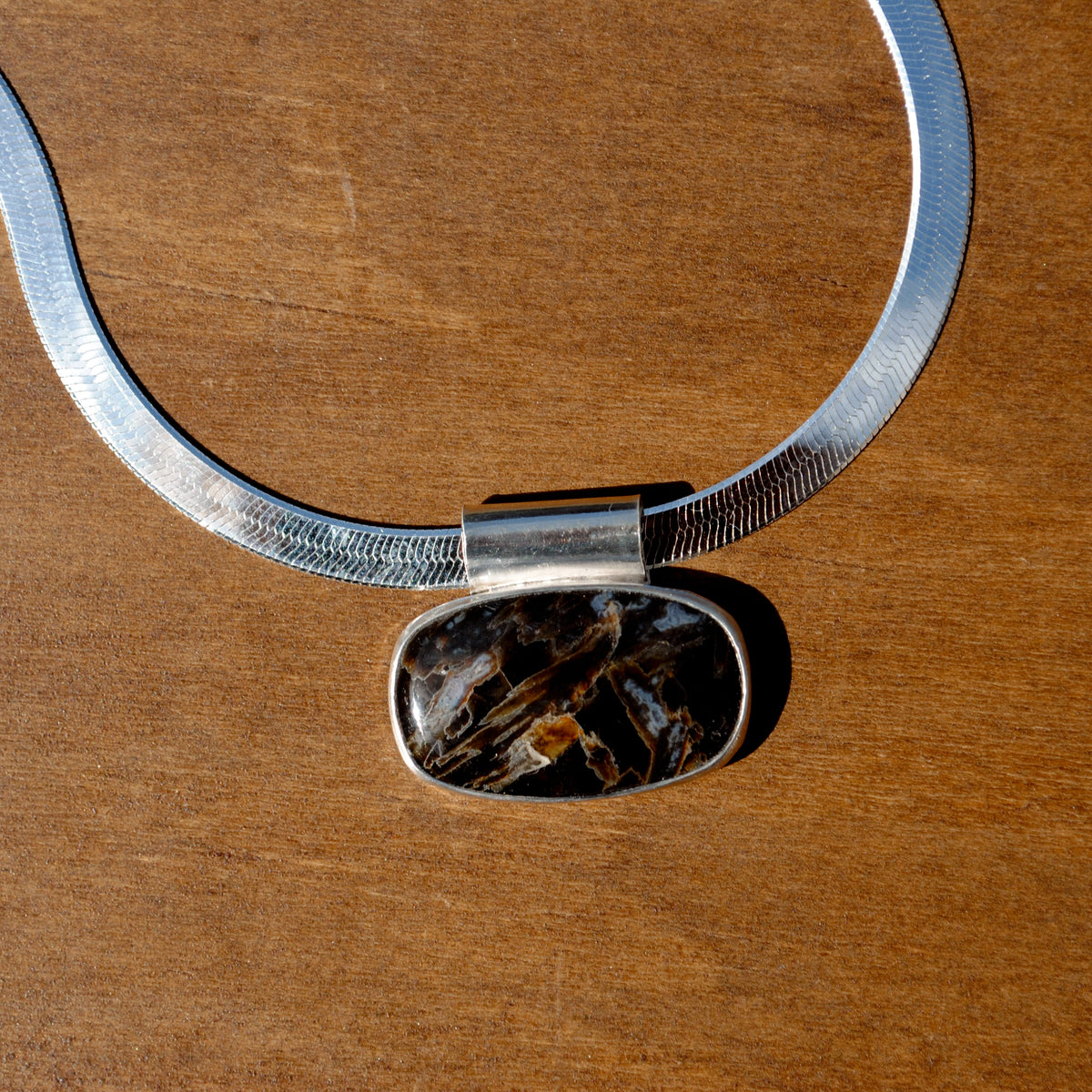 Brown Stick Agate Herringbone Necklace